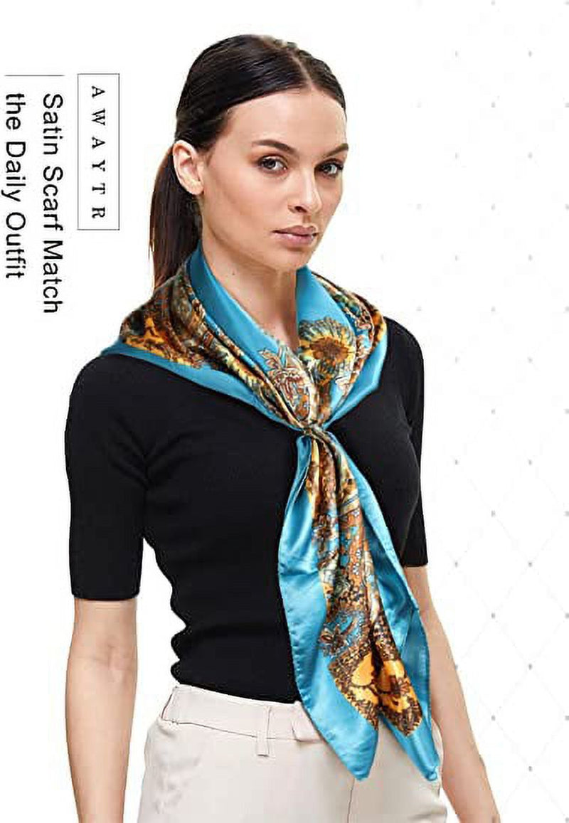 35” Large Square Satin Head Scarf - 3Pcs Satin Hair Scarves Silk Bandana Scarf Headscarf Silk Feeling Scarf for Women